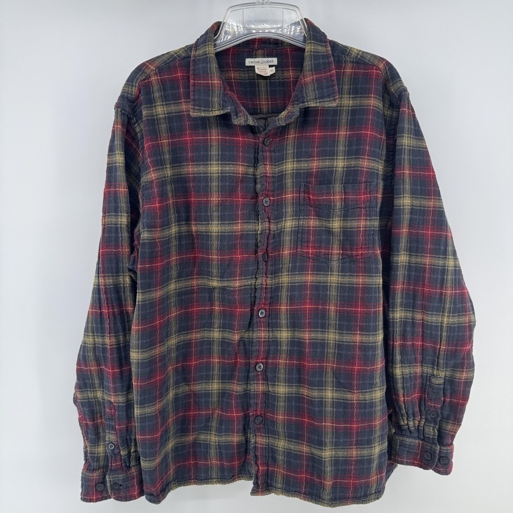 Carbon2Cobalt Shirt Mens XL Gray Plaid Flannel Button Up Long Sleeve Casual